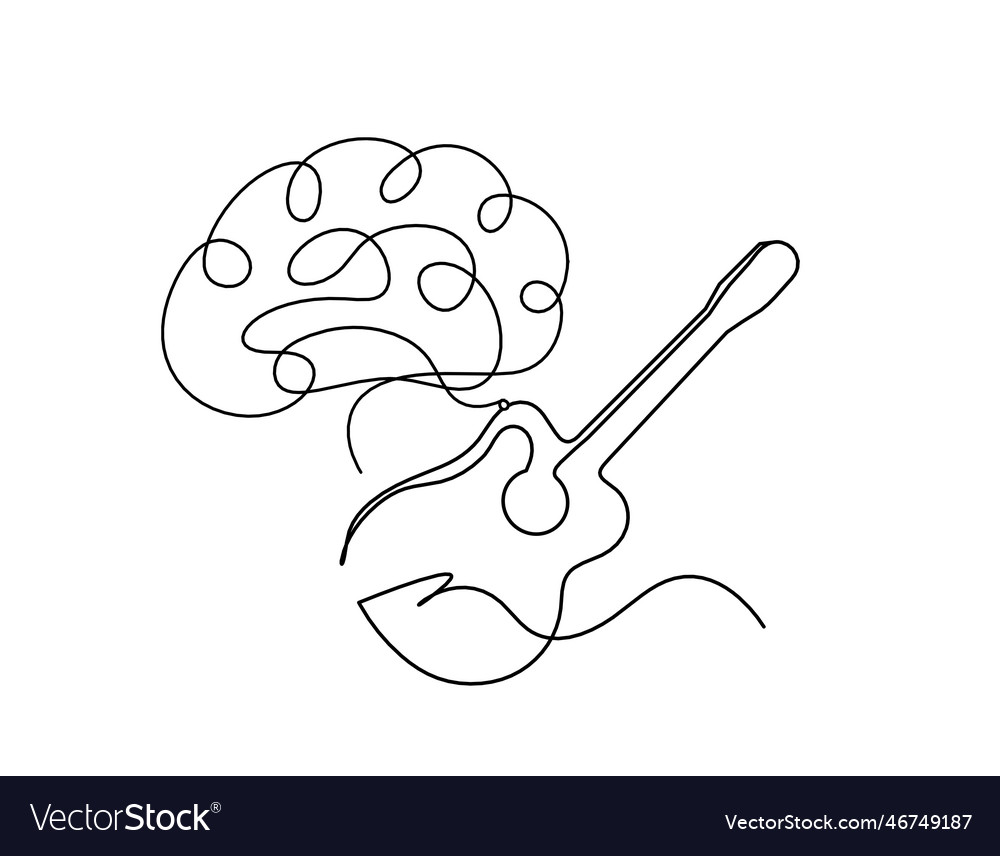 Abstract guitar with brain as continuous lines