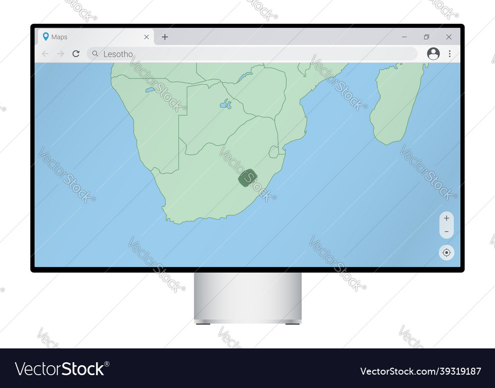 Computer monitor with map of lesotho in browser