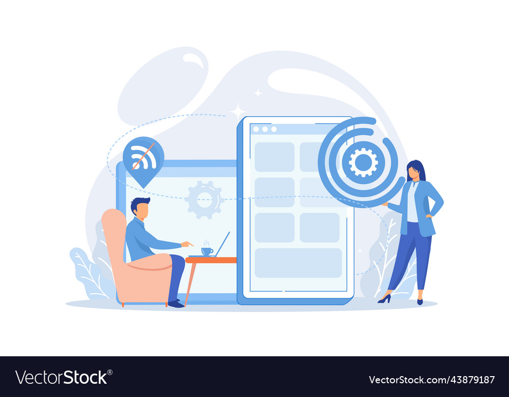 Developer working on web app smartphone user vector image Developer working on web app smartphone user