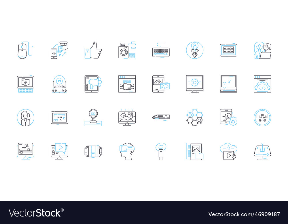 Digital media linear icons set broadcasting vector image Digital media linear icons set broadcasting
