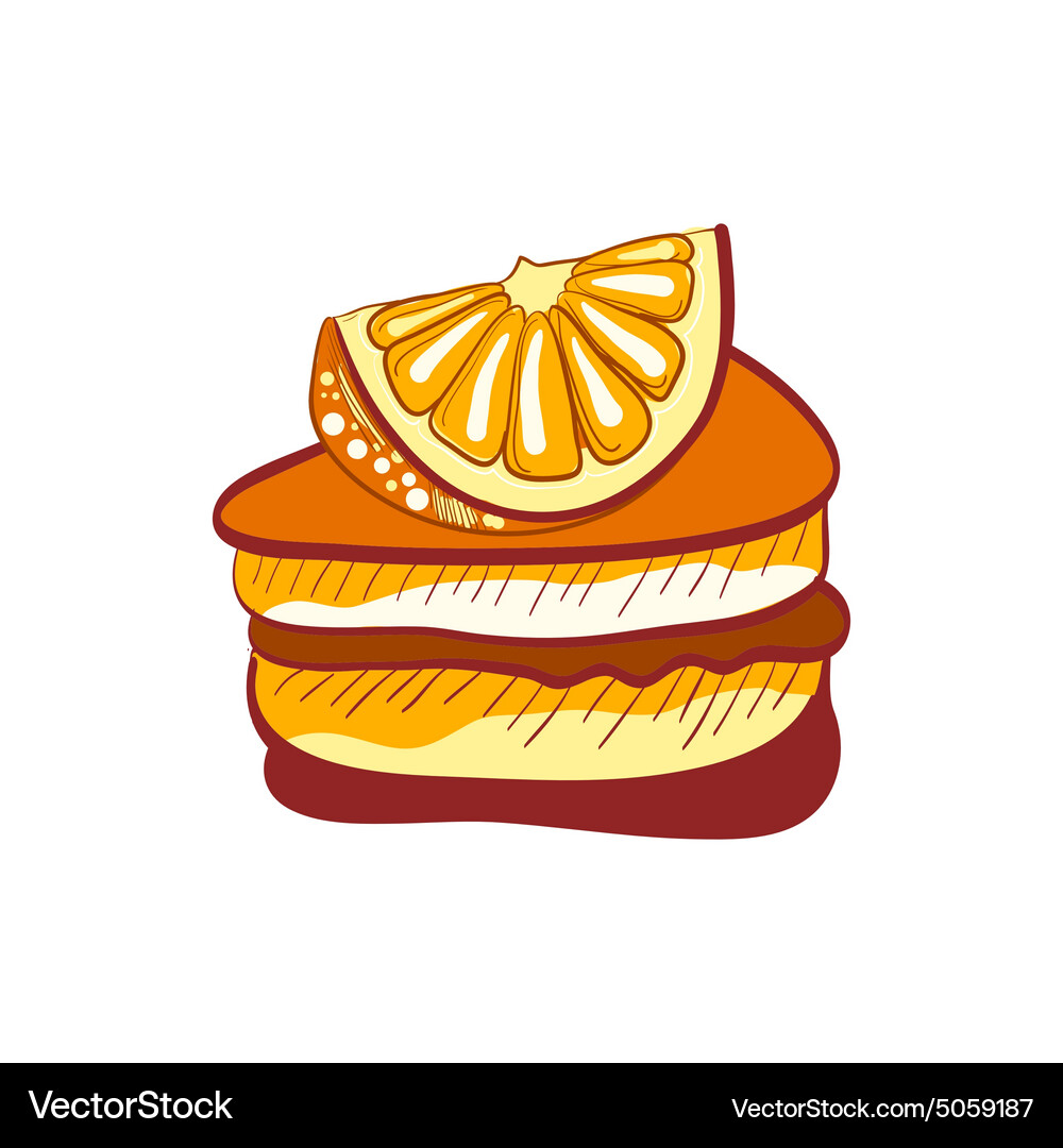 Doodle orange cake slice Royalty Free Vector Image