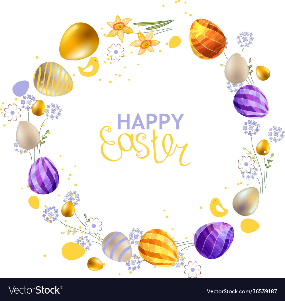 Floral wreath with pretty flowers eggs Royalty Free Vector