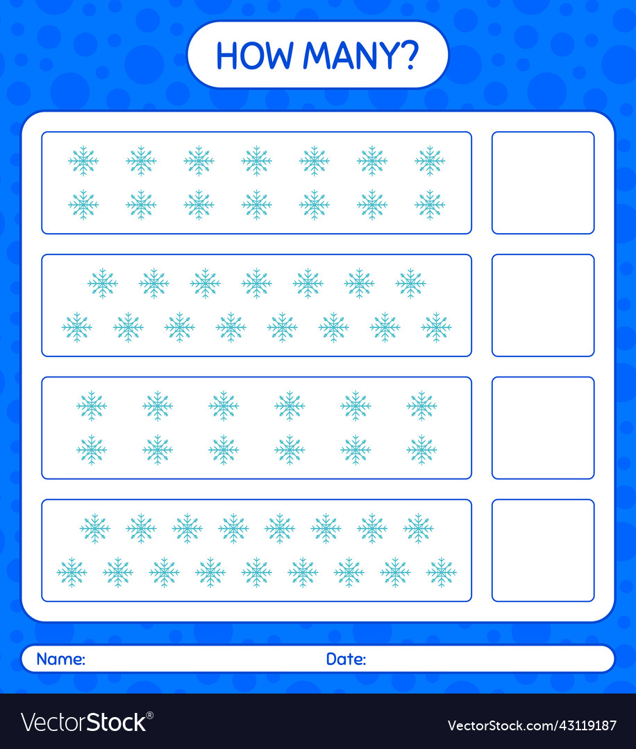 How many counting game with snowman worksheet Vector Image How many counting game with snowman worksheet