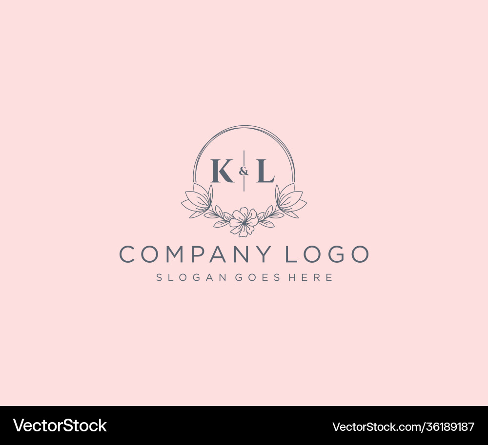 Initial kl letters floral frames unique Royalty Free Vector