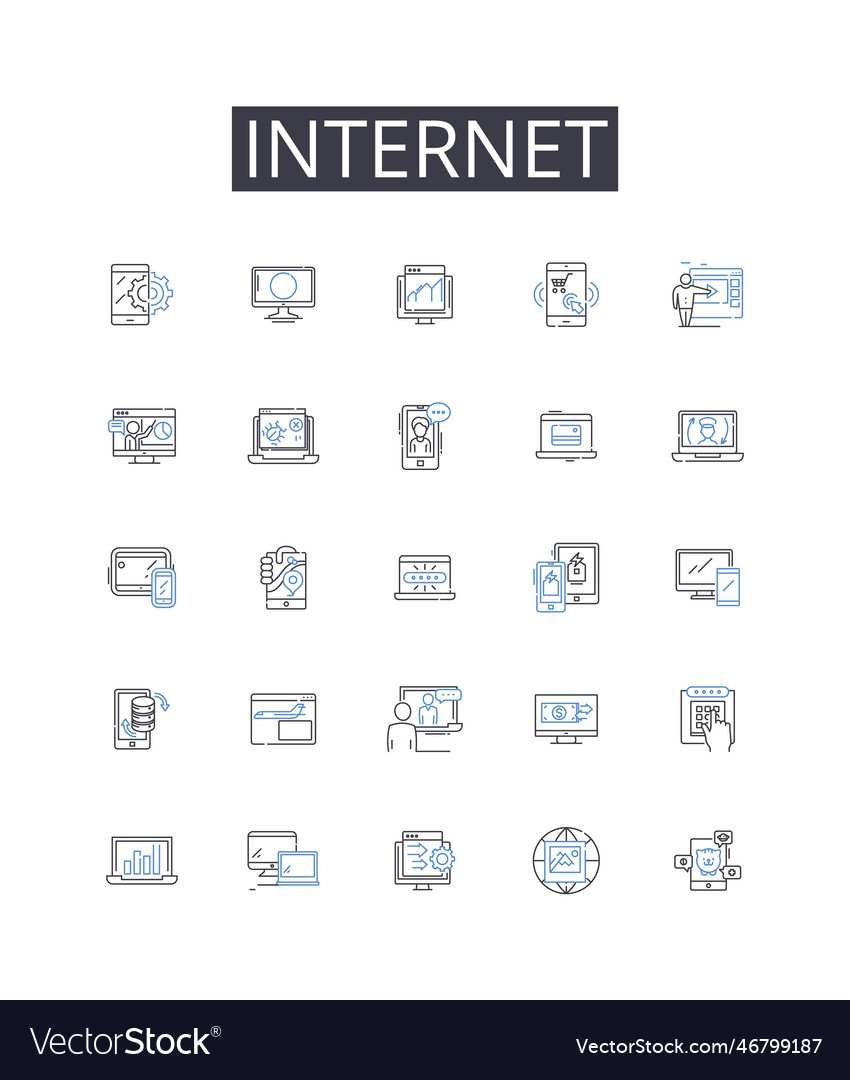 Internet line icons collection world wide web