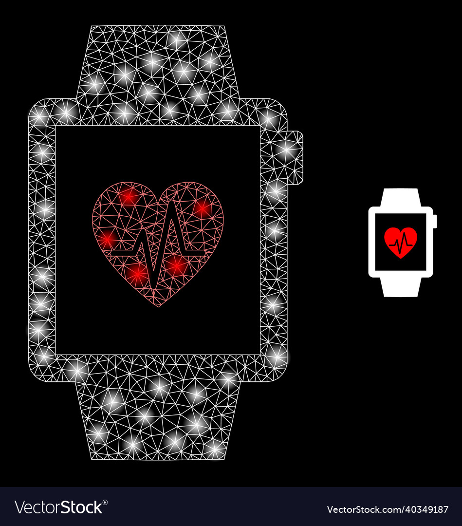 Mesh net heart pulse tracker with bright vector image Mesh net heart pulse tracker with bright