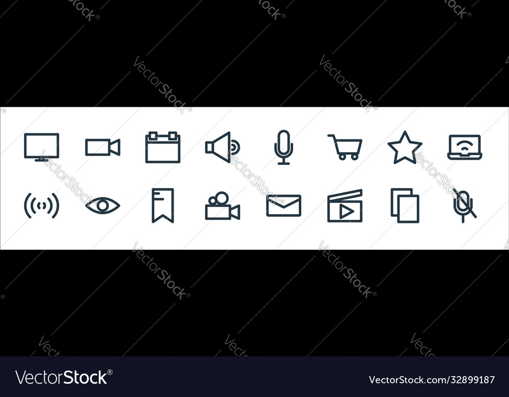 Multimedia line icons linear set quality vector image Multimedia line icons linear set quality