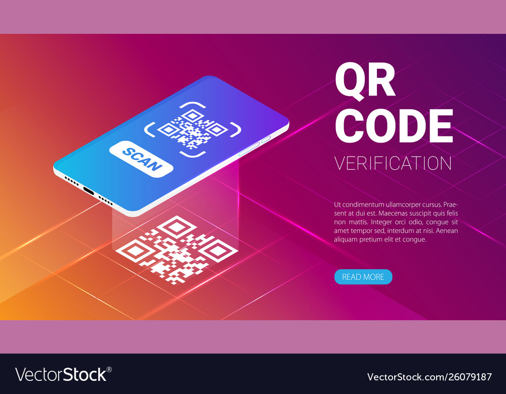 Qr code verification service web banner isometric