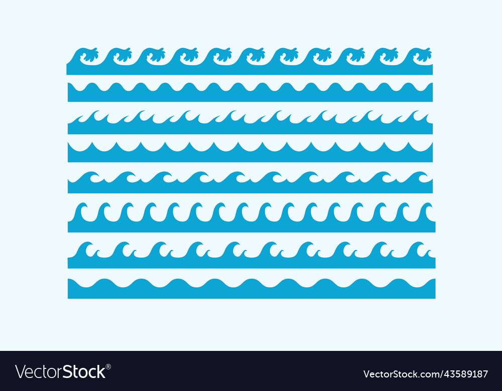 Sea waves patterns different style curve various