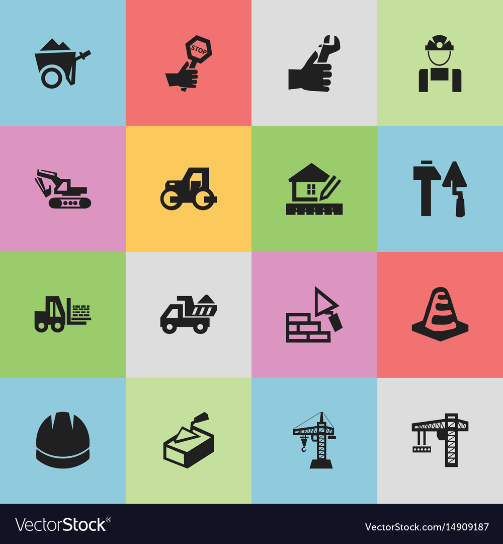 Set of 16 editable building icons includes