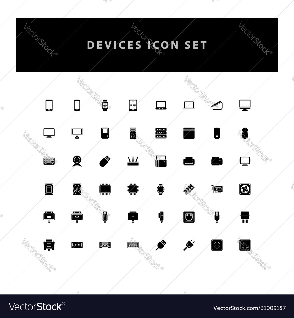 Technology device icon set with glyph style design