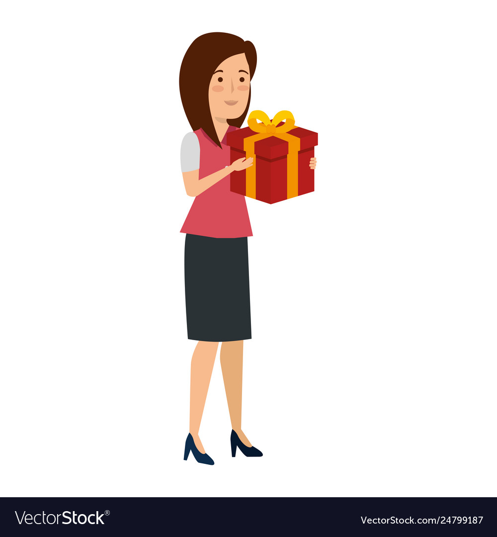 Young businesswoman with gift box