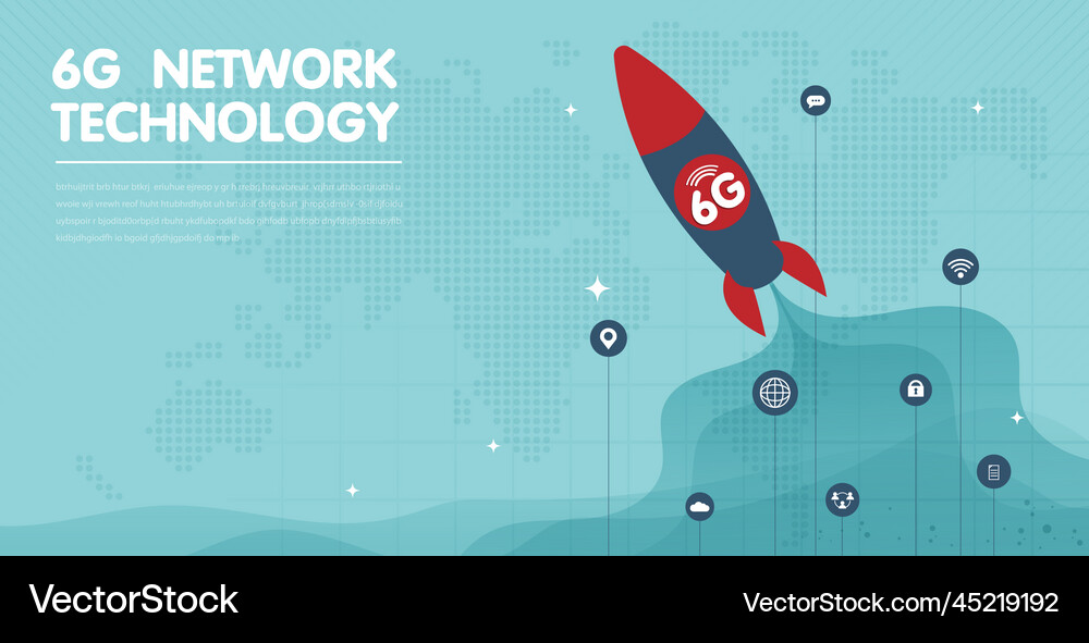 6g fast like a rocket with icons technology Vector Image