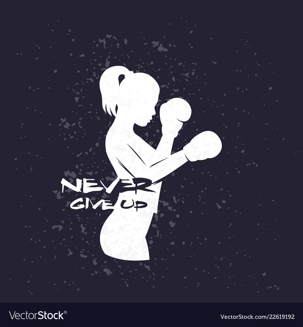 Boxing girl with motivational quote never give up Vector Image