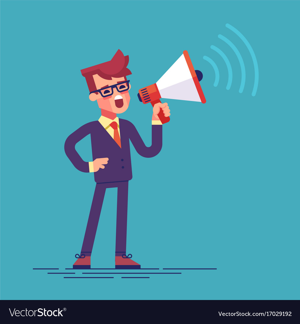 Businessman holding megaphone and shouting Vector Image