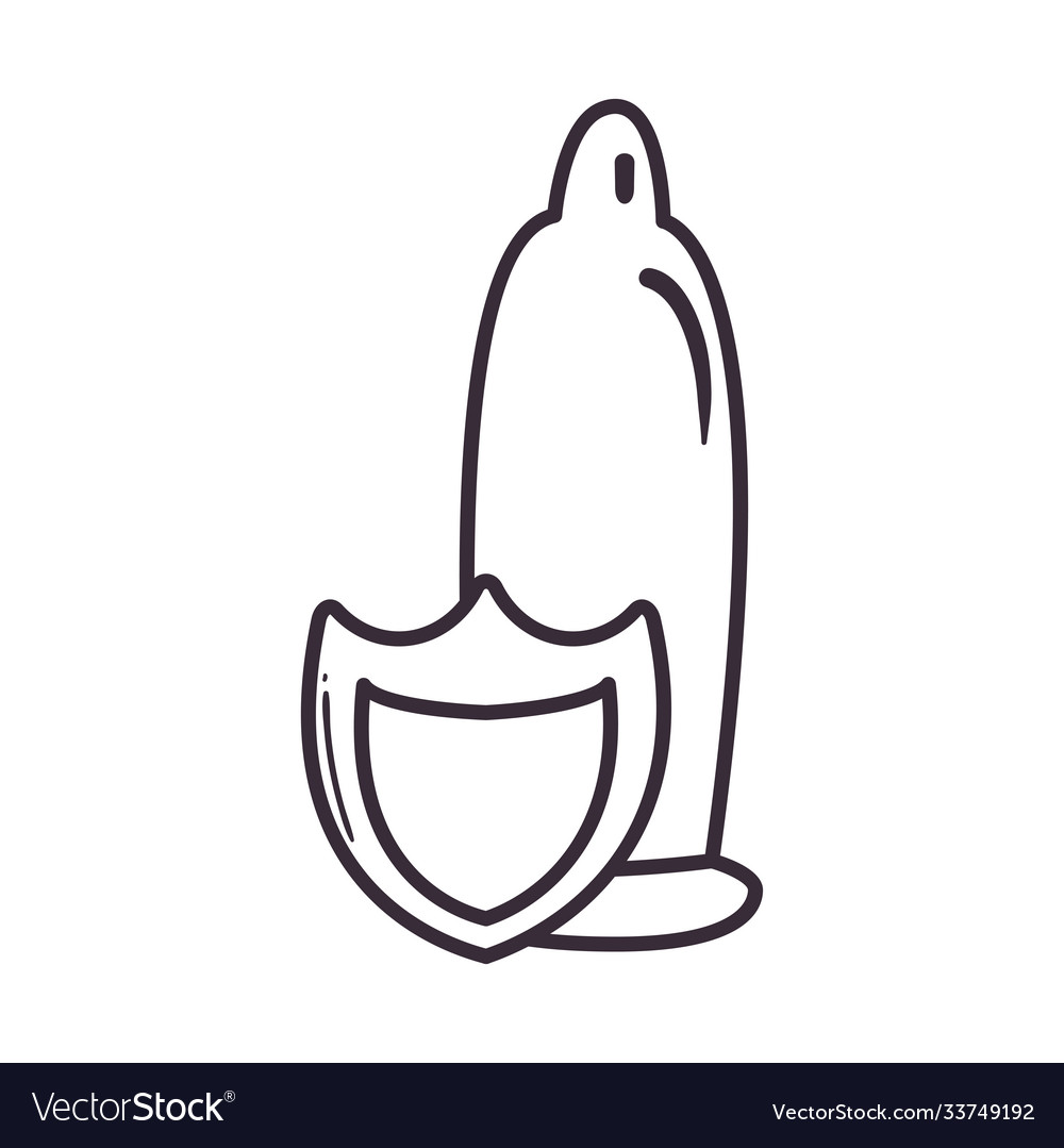 Condom with shield line style icon design