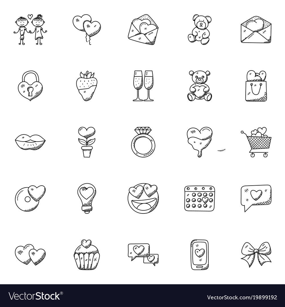 Doodle icon set of romance and valentine