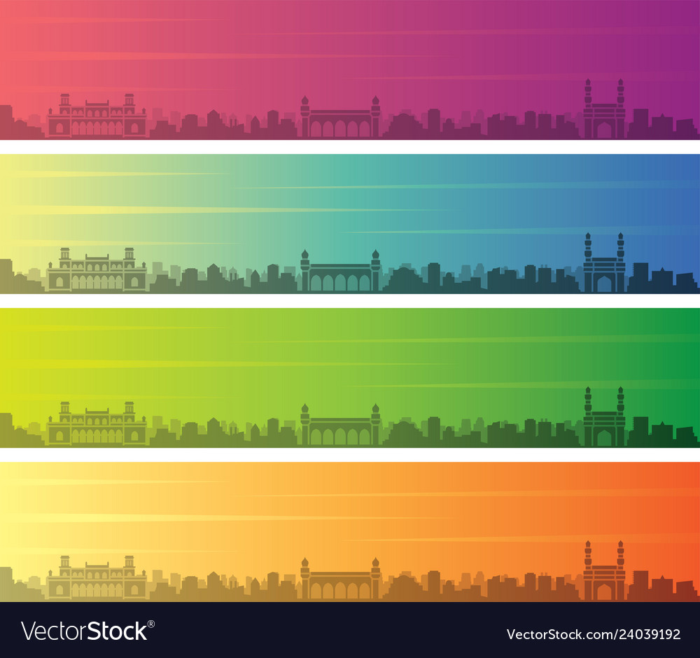Hyderabad multiple color gradient skyline banner Vector Image