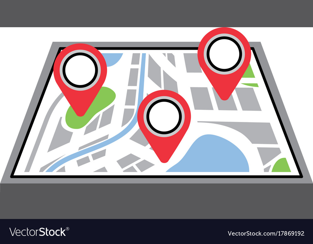 Navigation gps device and city map with pins