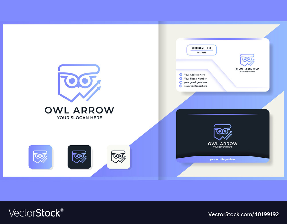 Owl arrow line logo design and business card