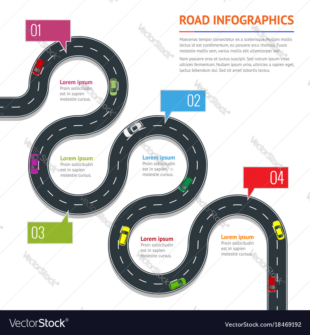 Road infographic with colorful pin pointer