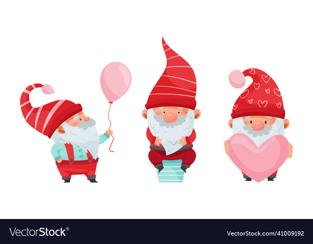 Set of christmas gnomes cute cheerful bearded