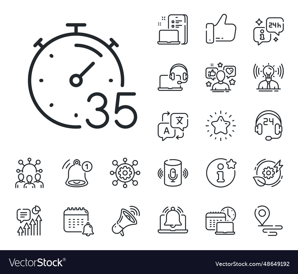 Timer 35 minutes line icon stopwatch time sign