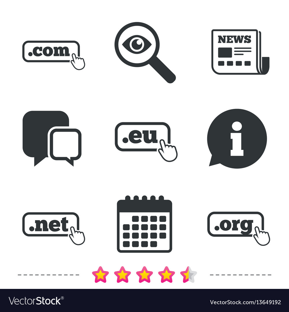 Top-level domains signs com eu net and org vector image Top-level domains signs com eu net and org