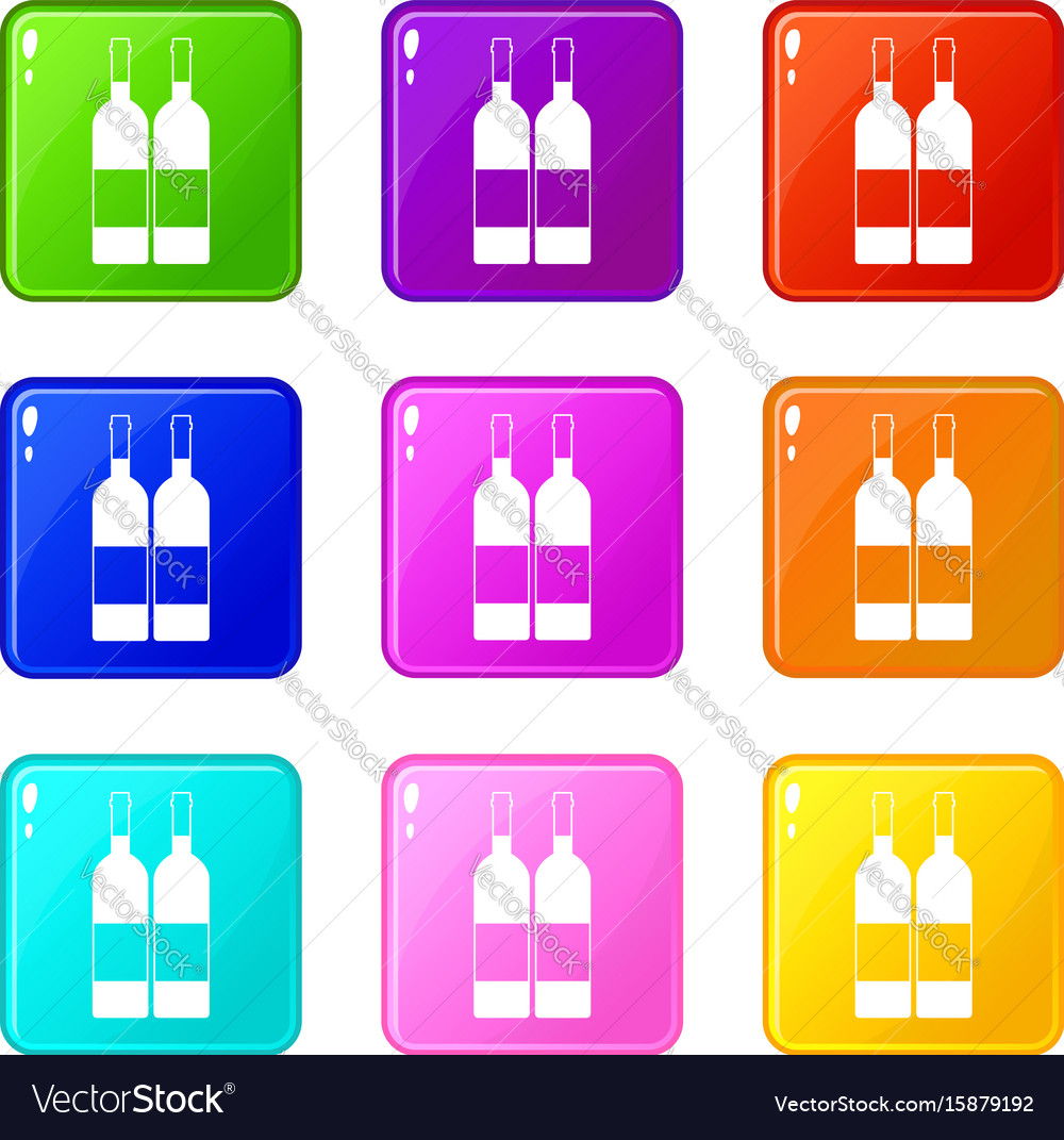 Two bottles of wine icons 9 set Royalty Free Vector Image