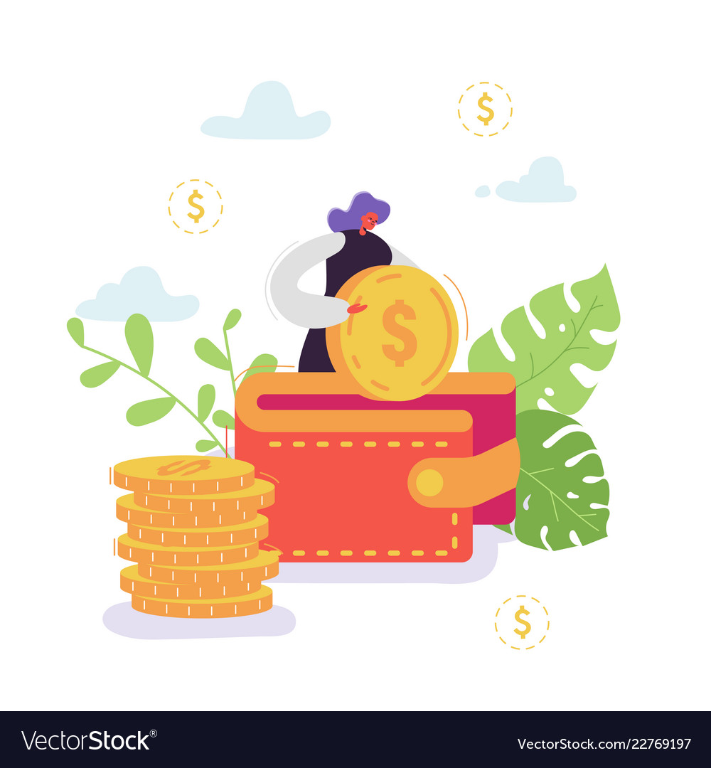 Business woman putting money to wallet Royalty Free Vector