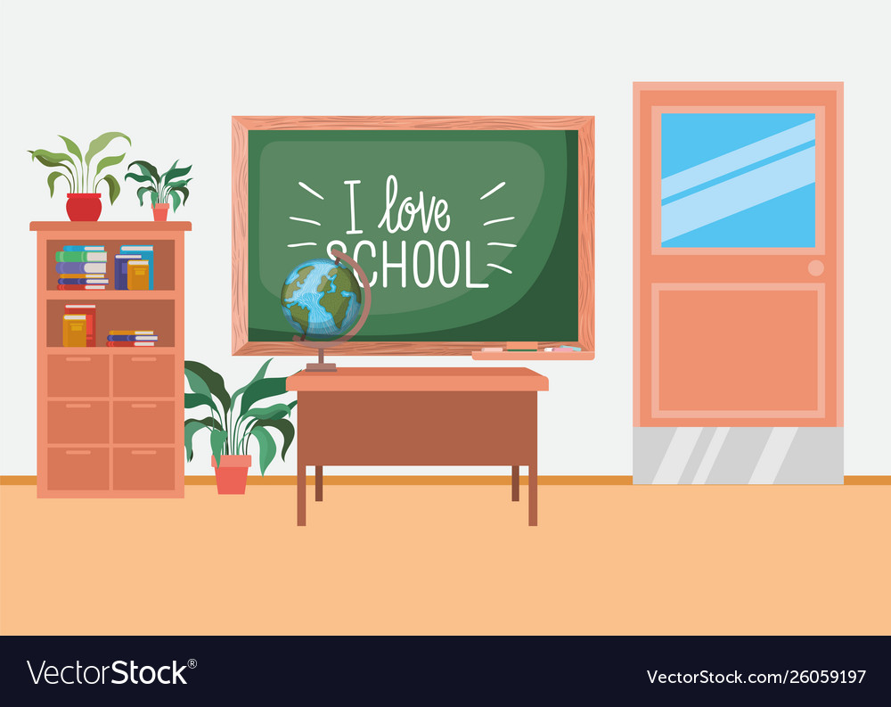 Classroom school with chalkboard scene