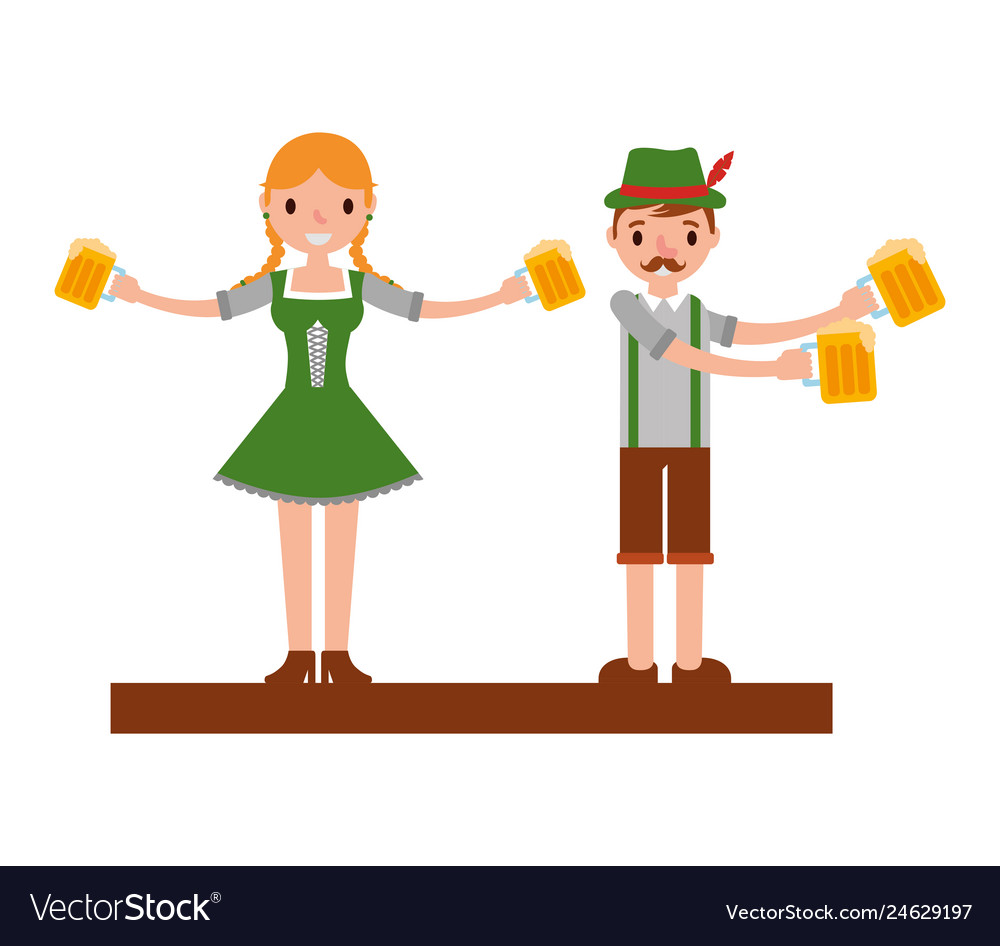 German couple with typical costume and beers