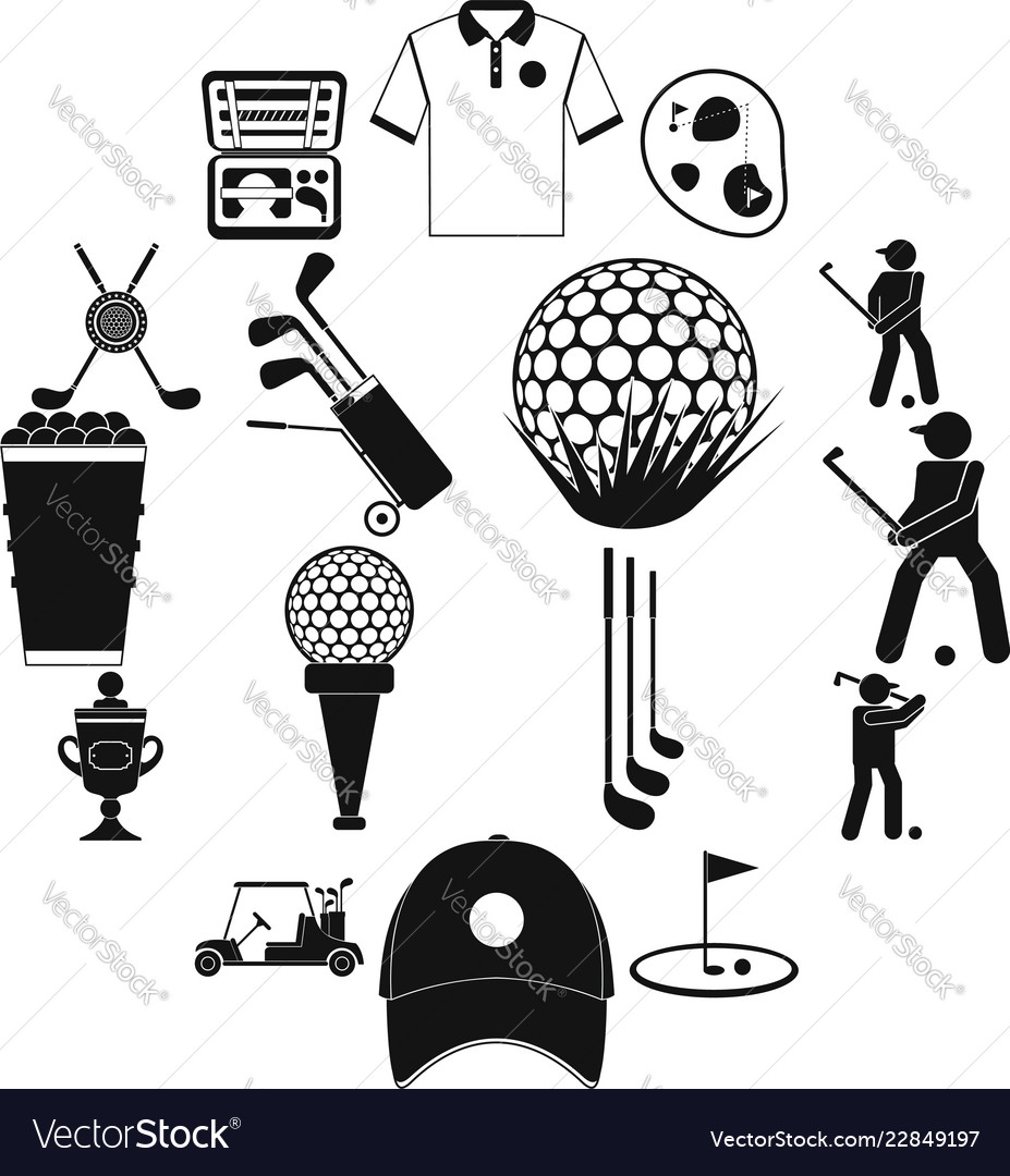 Golf black simple icons set Royalty Free Vector Image