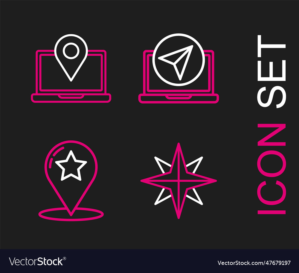 Set line wind rose map pointer with star vector image Set line wind rose map pointer with star