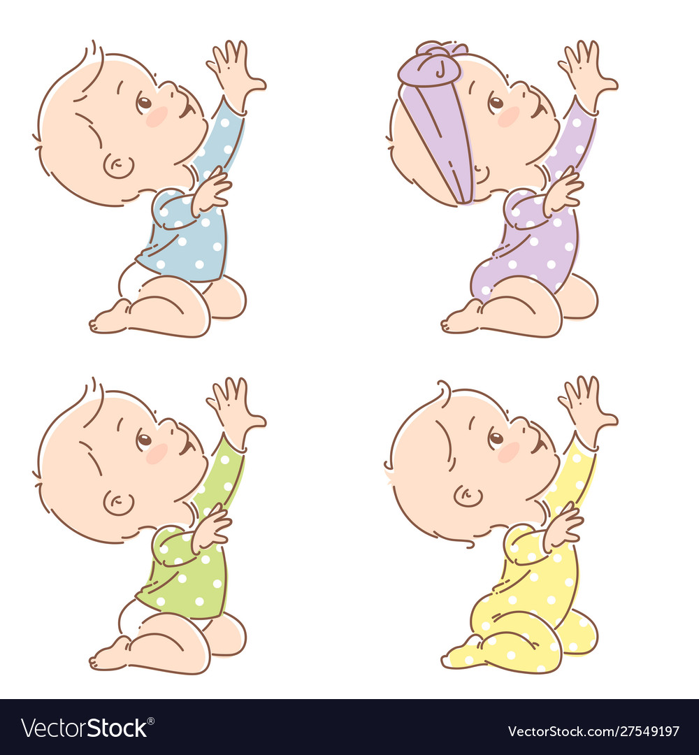 Set little baby in diaper sit pull hand up Vector Image