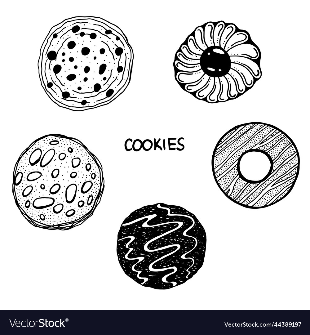 Sketch set of different cookies line Vector Image Sketch set of different cookies line