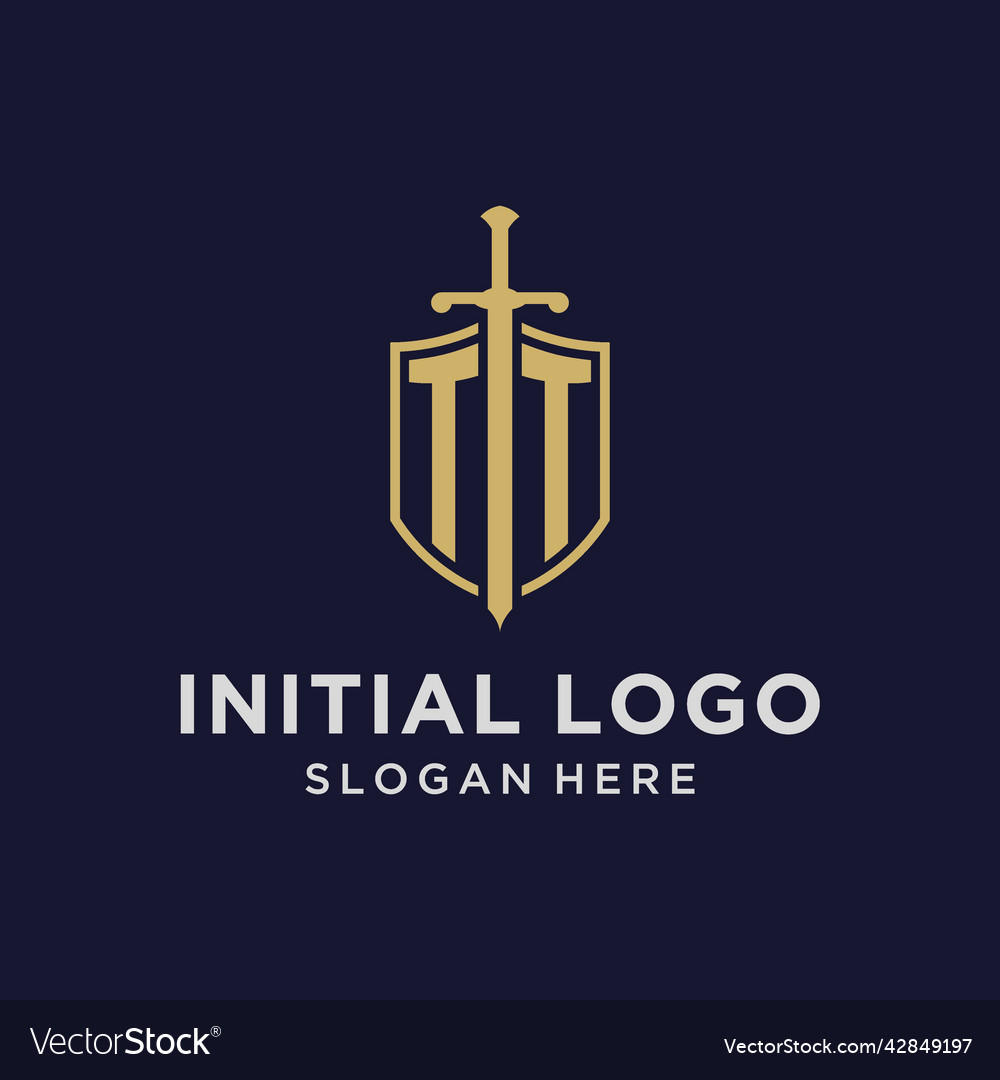 Tt logo initial monogram with shield and sword