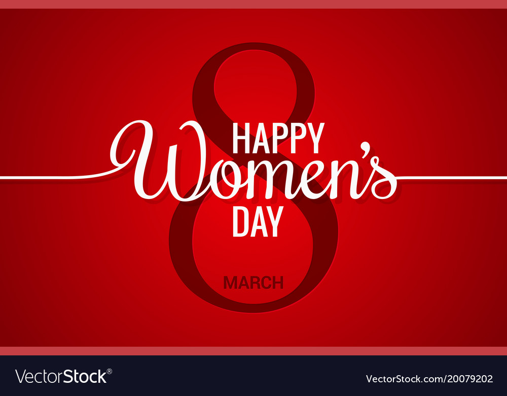 8 March Banner Womens Day Line On Red Background Vector Image