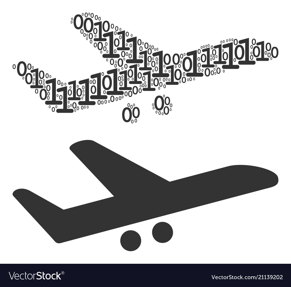 Airplane collage of binary digits vector image Airplane collage of binary digits