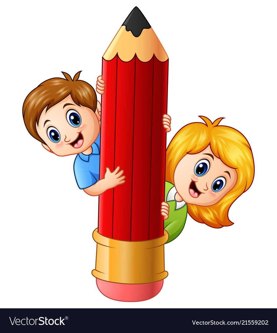 Cartoon kids holding pencil Royalty Free Vector Image