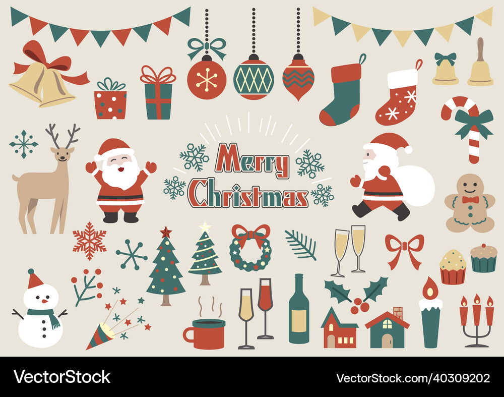 Christmas elements flat set Royalty Free Vector Image
