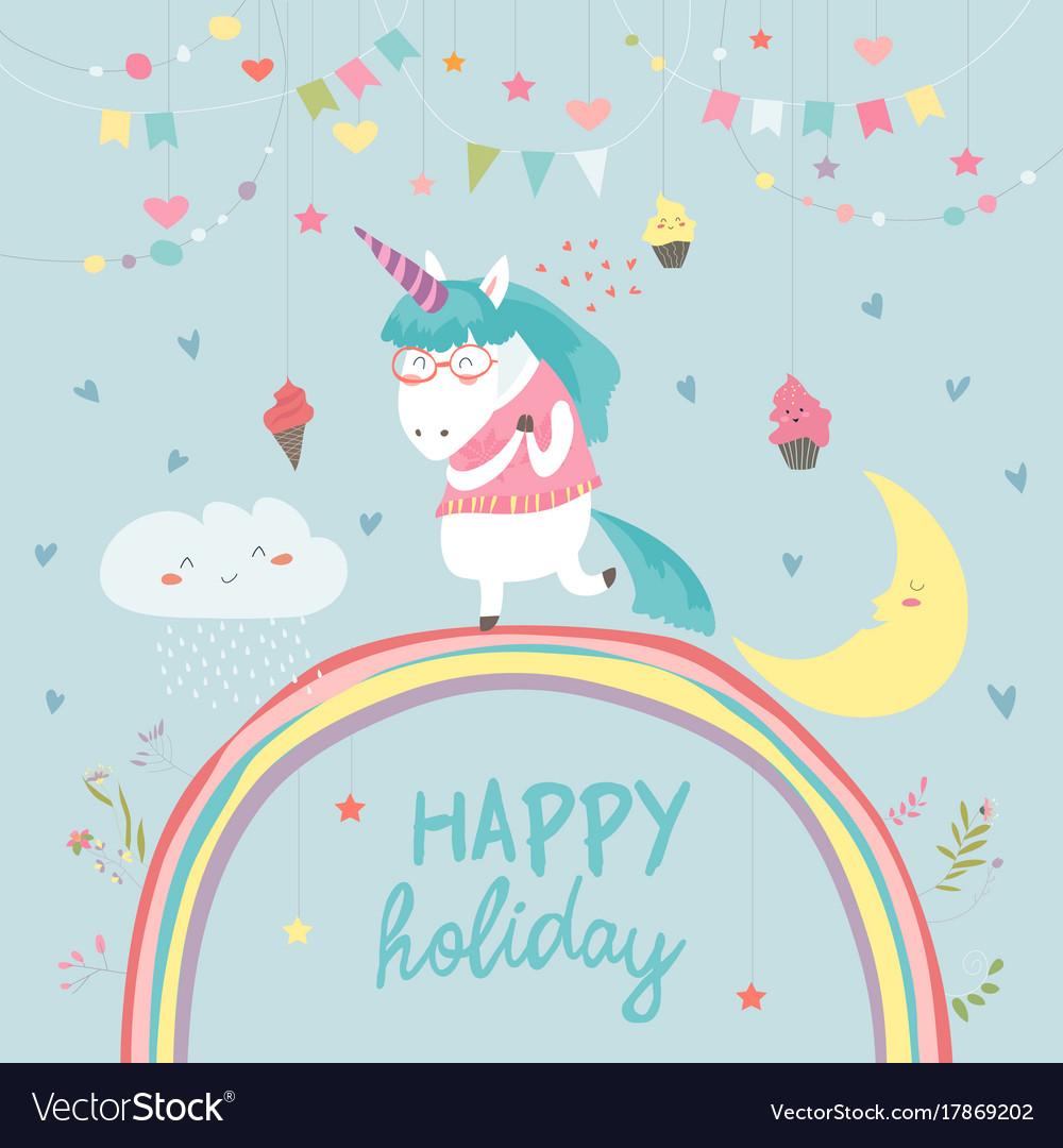 Cute Unicorn Walking On Rainbow Royalty Free Vector Image