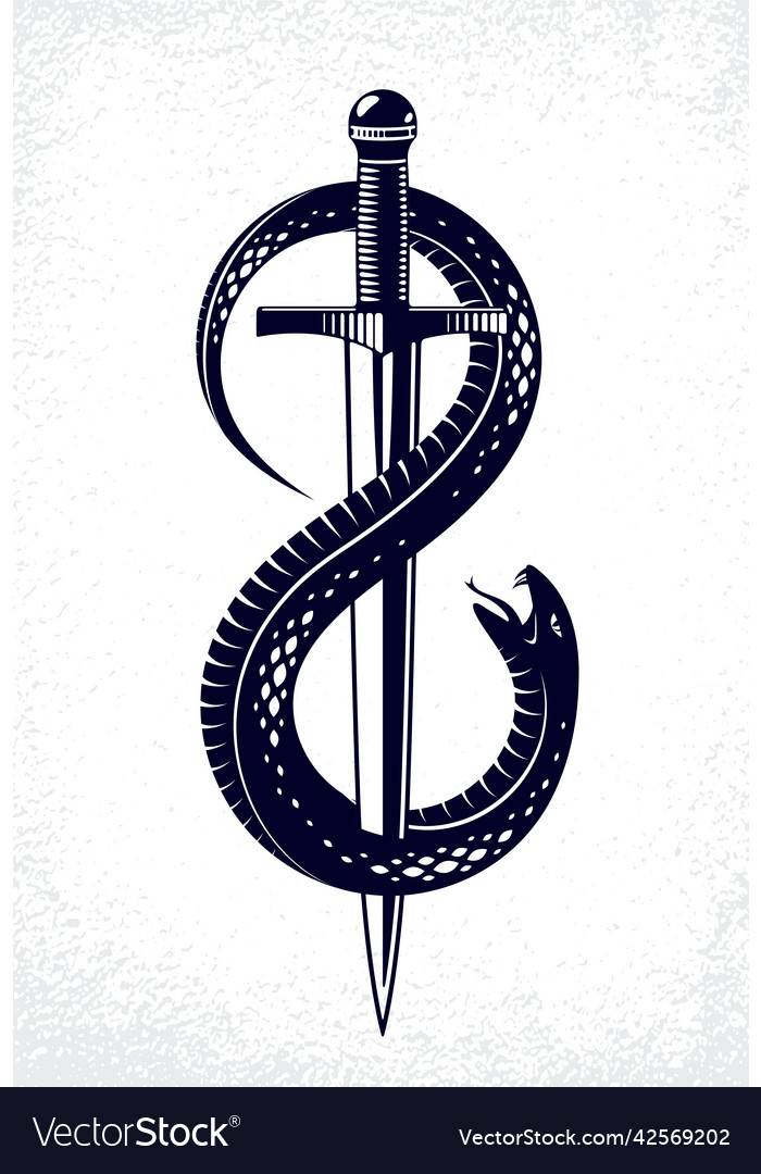 Dagger kills a snake defeated serpent wraps vector image Dagger kills a snake defeated serpent wraps