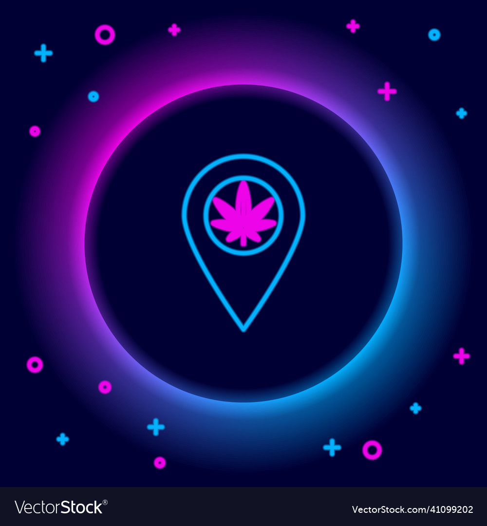 Glowing neon line map pointer and marijuana Vector Image Glowing neon line map pointer and marijuana