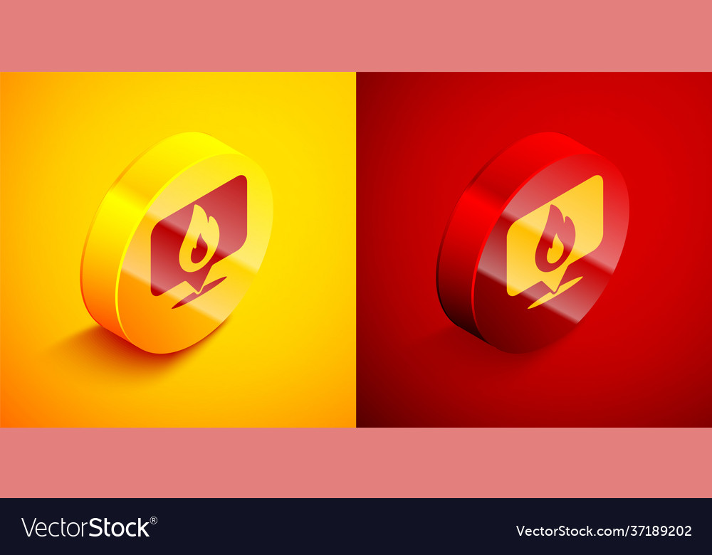 Isometric map pointer with fire flame icon