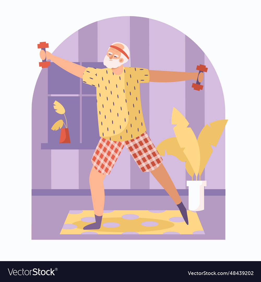 Man performing exercises with dumbbell regular vector image Man performing exercises with dumbbell regular
