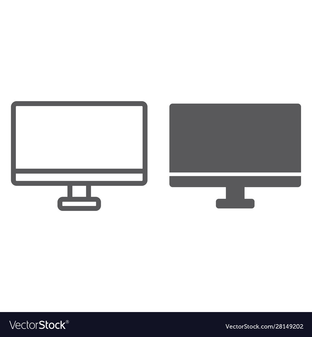 Monitor line and glyph icon desktop device