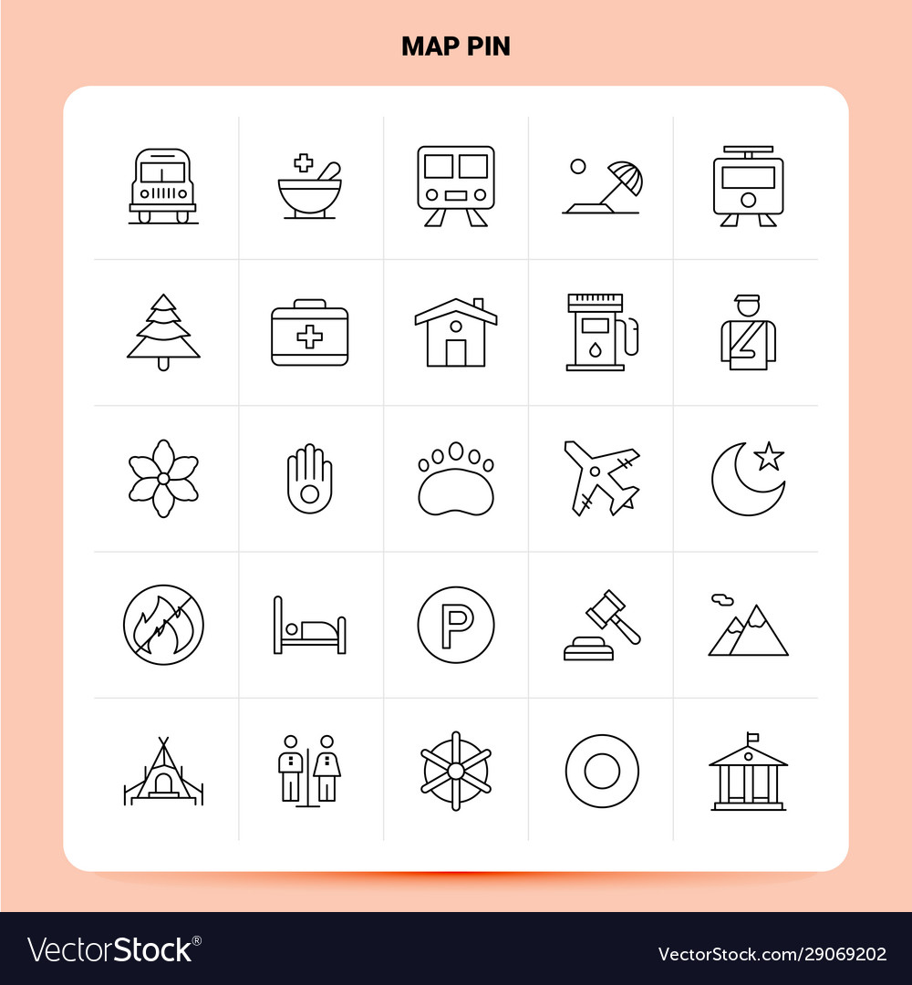 Outline 25 map pin icon set line style design vector image Outline 25 map pin icon set line style design
