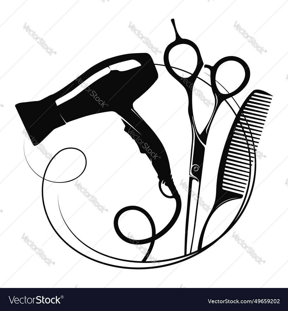 Scissors hair dryer and comb with a lock Vector Image