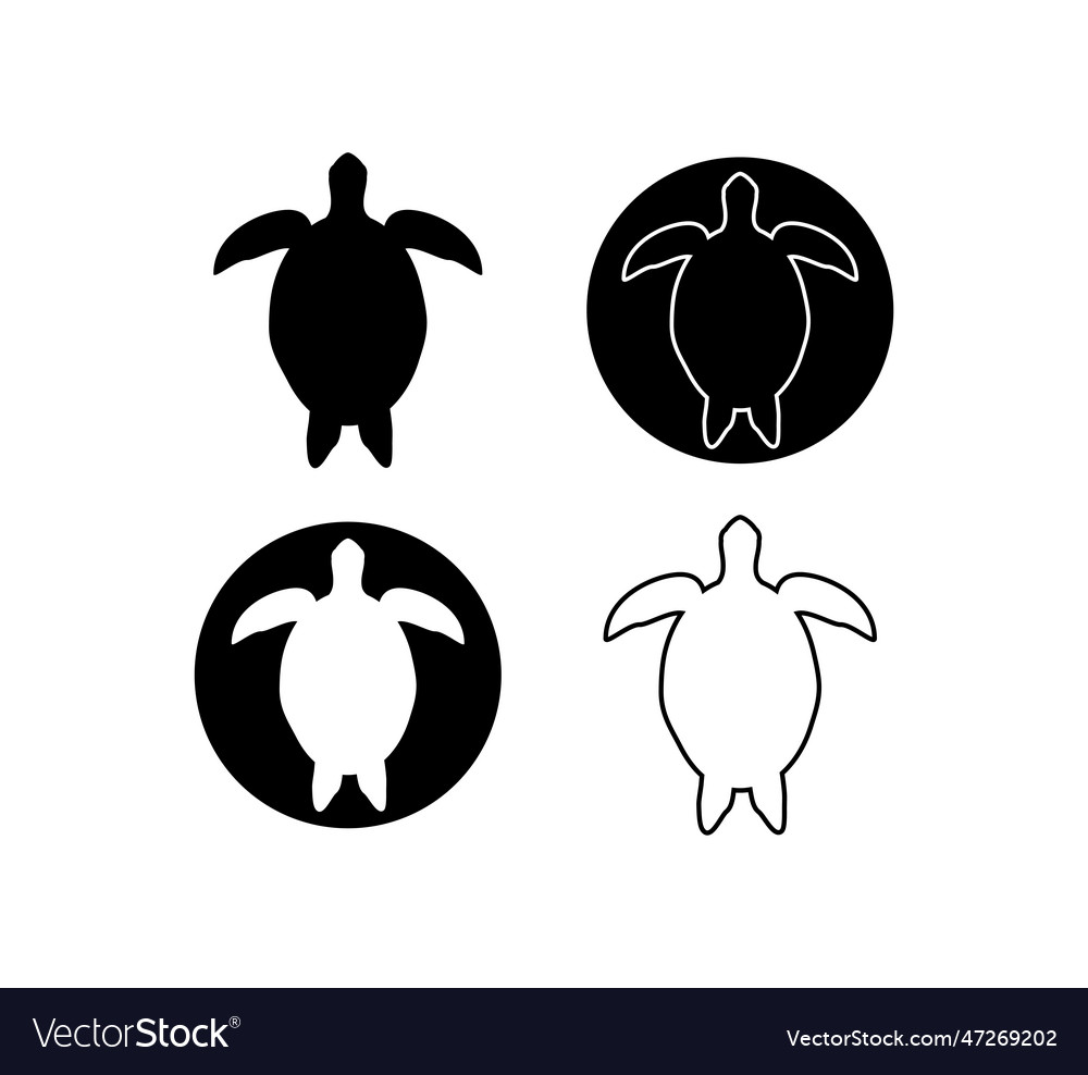 Sea turtle animal silhouette collection Royalty Free Vector